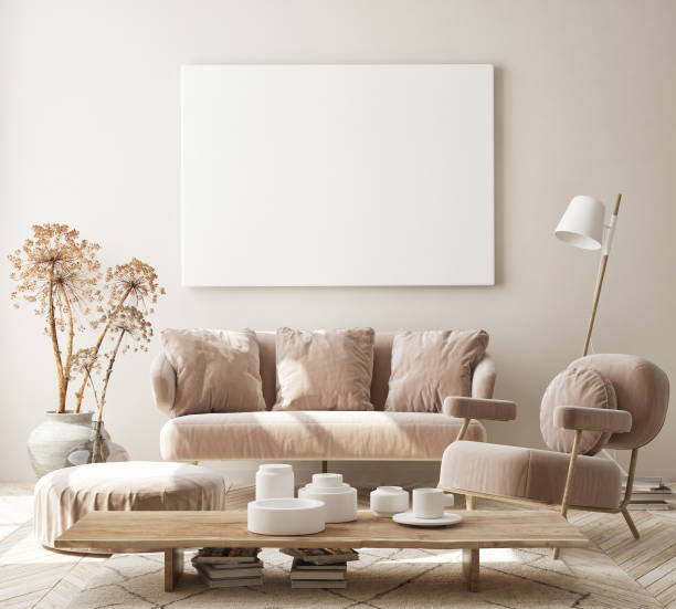 istock mock up poster frame in modern interior background, scandinavian style, 3D render 1226175135