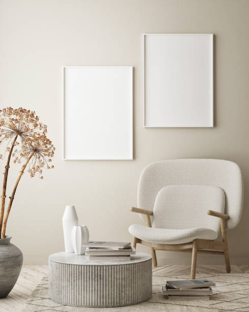 istock mock up poster frame in modern interior background, scandinavian style, 3D render 1226175191