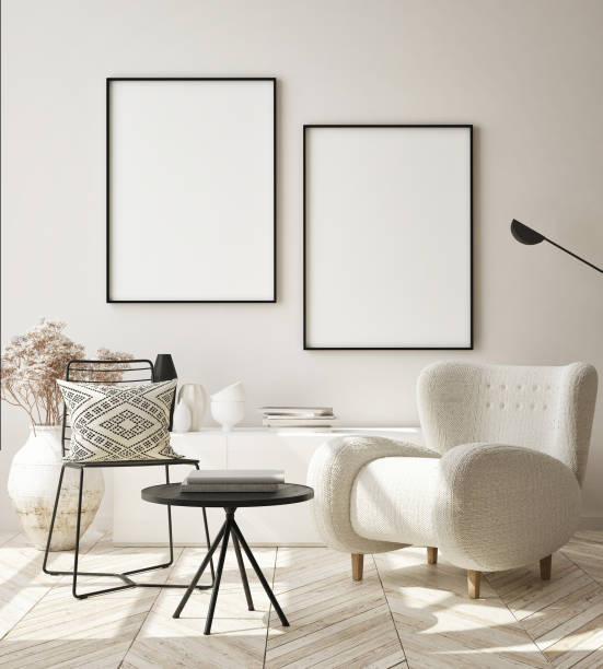istock mock up poster frame in modern interior background, scandinavian style, 3D render 1226175196