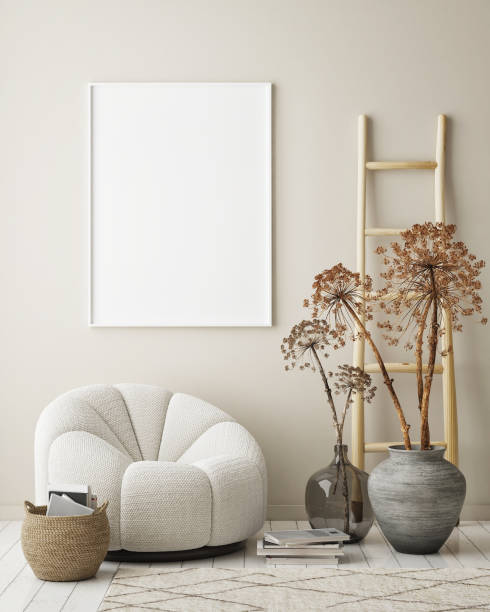 istock mock up poster frame in modern interior background, scandinavian style, 3D render 1226175211