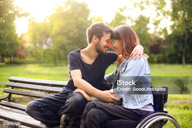 Happy Couple Stock Photo - Download Image Now - Disability, Love - Emotion, Wheelchair