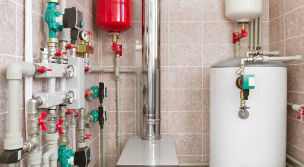현대 물 난방 시스템을 가진 집 보일러 방 인테리어 - gauge metal meter heat 뉴스 사진 이미지