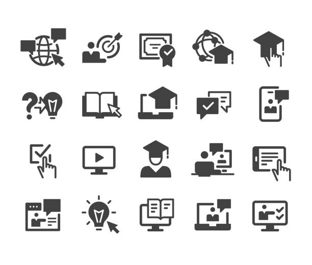 ilustrações de stock, clip art, desenhos animados e ícones de online education icons - classic series - lifestyles student university graduation