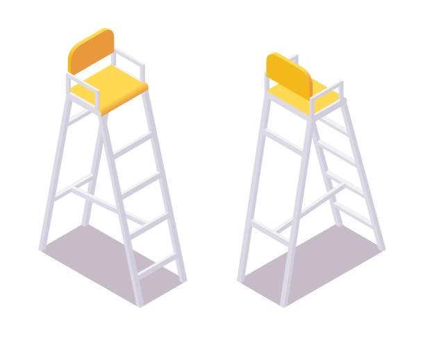 ilustrações de stock, clip art, desenhos animados e ícones de isometric referee umpire chair volleyball, water polo, tennis, badminton - lifeguard association