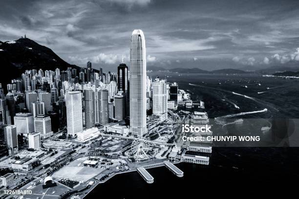 Hong Kong City Skyline With Bw Color Stock Photo - Download Image Now - Hong Kong, Protest, Abstract