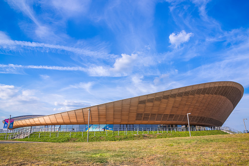 London, UK - 21 September, 2019 - Lee Valley Velopark, a cycling centre on Queen Elizabeth Olympic Park, including a velodrome and BMX racing track