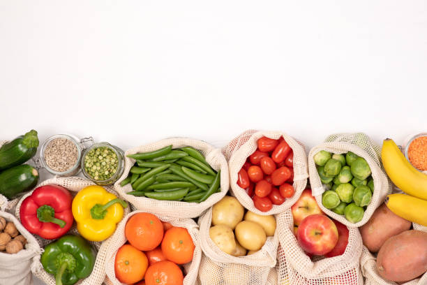 istock Zero waste concept. Fruits and vegetables in eco friendly bags 1226186083