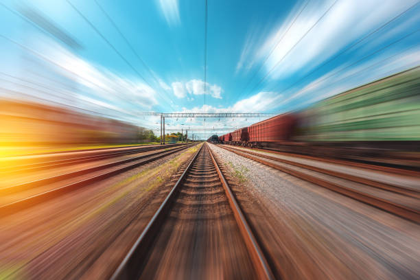 istock freight train moves with speed by rail 1226186375