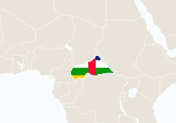 afrika mit hervorgehobener karte der zentralafrikanischen republik. - bangui stock-grafiken, -clipart, -cartoons und -symbole