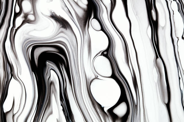 istock Black and white alcohol ink marbling raster background. Liquid waves and drops minimal illustration. Abstract fluid art. Acrylic and oil paint flow monochrome contemporary backdrop. 1226190869