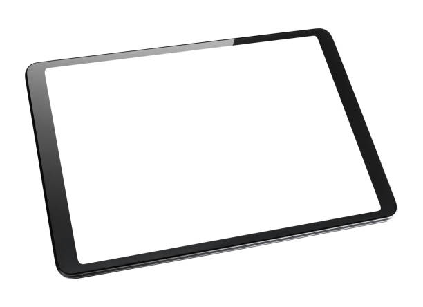 schwarzer tablet-computer mit leerem bildschirm auf weiß - ipad stock-fotos und bilder