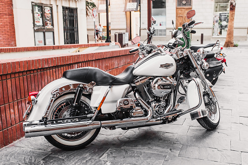 Torrevieja, Spain - July 04, 2019: Big beautiful Harley Davidson on the street