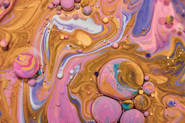 istock Colourful acrylic bubbles.Fluid art marble texture. Backdrop  abstract iridescent paint effect. Liquid acrylic artwork  flows and splashes. Mixed paints for interior poster. 1226194410
