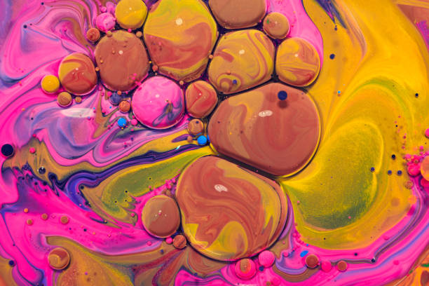istock Colourful acrylic bubbles.Fluid art marble texture. Backdrop  abstract iridescent paint effect. Liquid acrylic artwork  flows and splashes. Mixed paints for interior poster. 1226194668