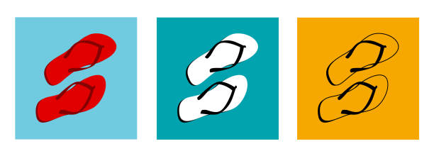 ilustraciones, imágenes clip art, dibujos animados e iconos de stock de variación de color del elemento vectorial de las flops de verano - sandalias fucsia