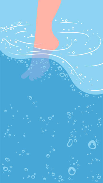 Dipping Toe in Fresh Water Vertical Vector Vertical vector summer illustration of a foot dipping in fresh water. dipping stock illustrations