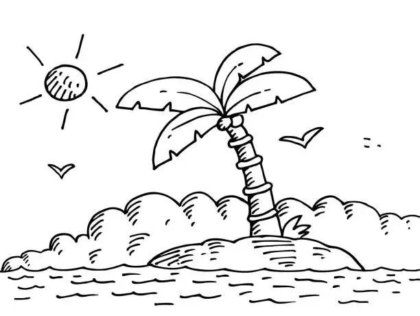Vector illustration of Hand drawn tropical island
