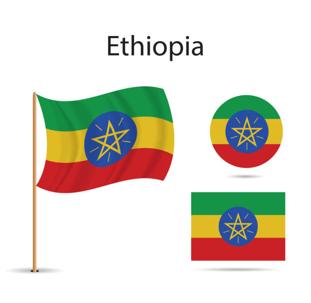 вектор - значок флага эфиопии. национальный флаг эфиопии на иллюстрации полюса вектор. - beta israel stock illustrations