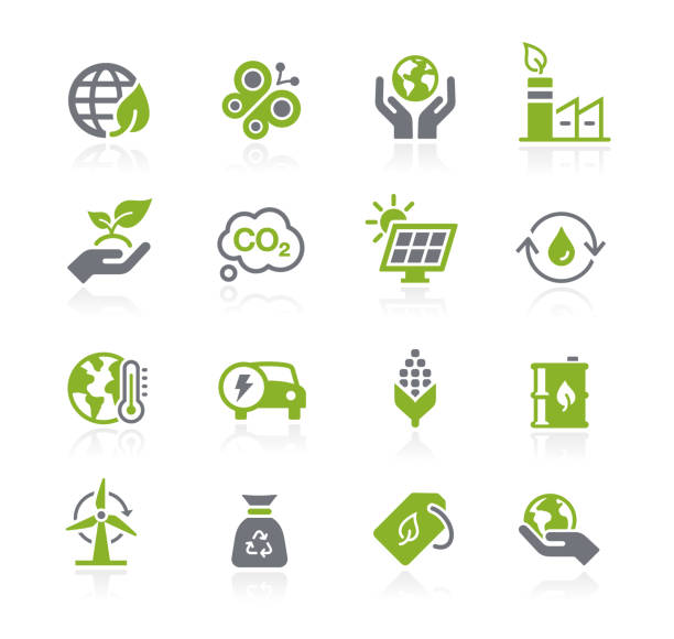 ikon ekologi & energi terbarukan // seri natura - perubahan iklim ilustrasi stok