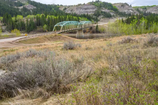 Bridge crossing the Red Deer River near the town of Big Valley, Alberta, Canada