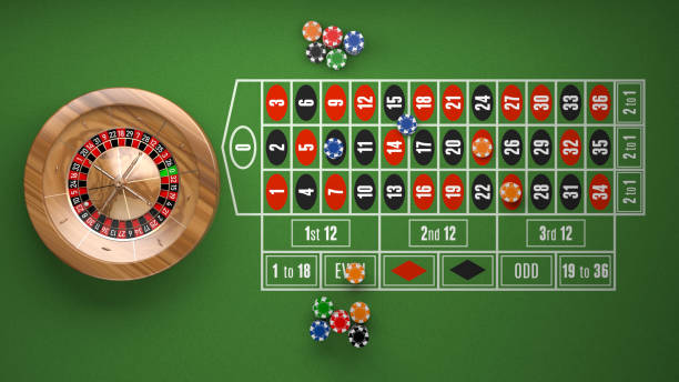 Top view of roulette wheel and bet options stock photo