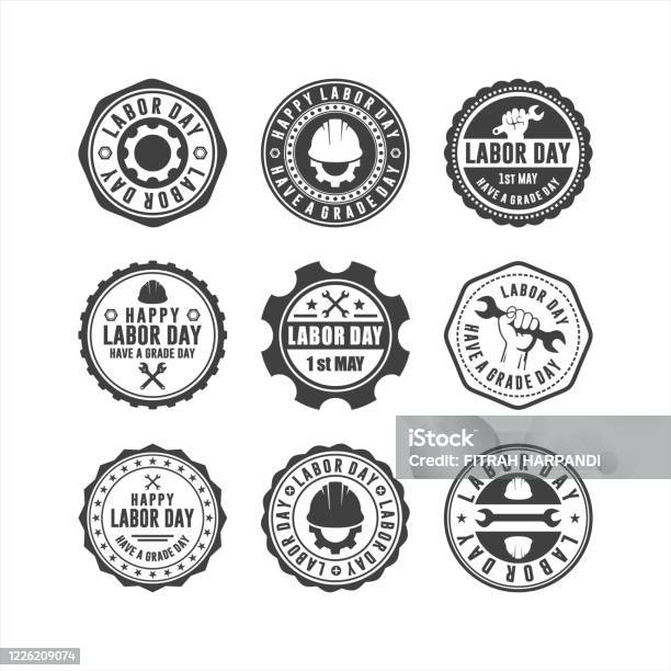 平勞動節徽章集合向量圖形及更多商標圖片 - 商標, 事件, 傳統