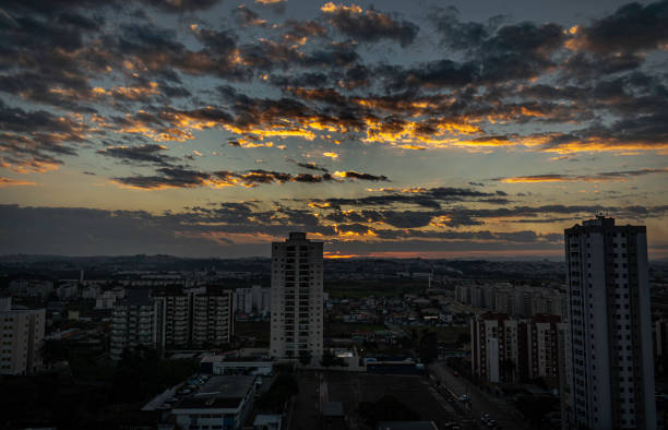 In the afternoon with clouds in beautiful sky sunlights in Suzano city - Brazil