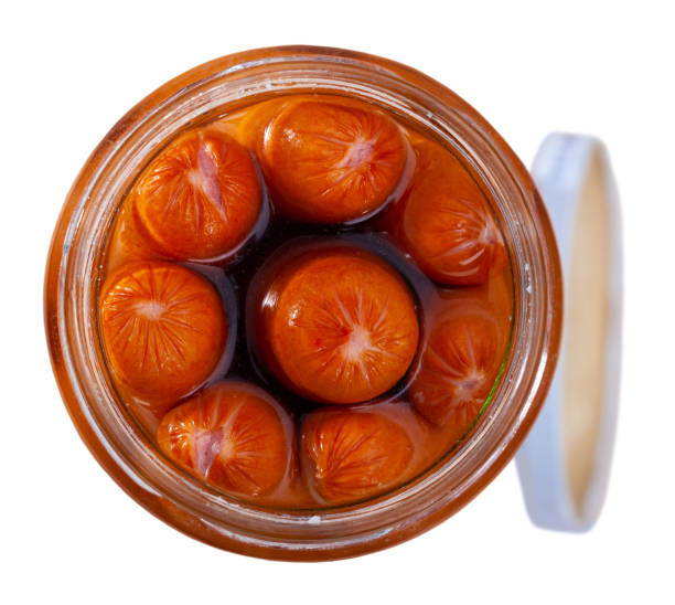 istock Tinned sausages in glass jar 1226217616