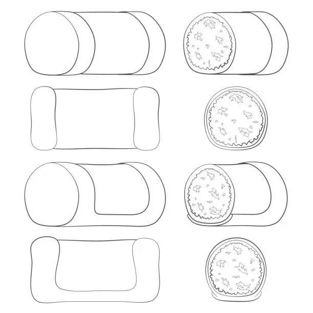 Vector illustration of Set of black and white illustrations with punschrulle, dammsugare. Isolated vector objects.