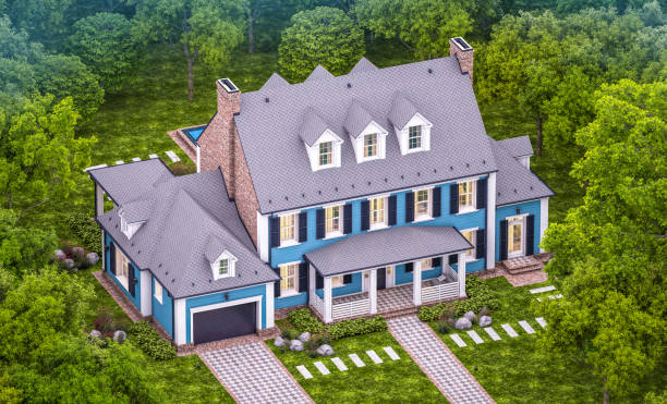 istock 3d rendering of modern classic house in colonial style in evening 1226220610