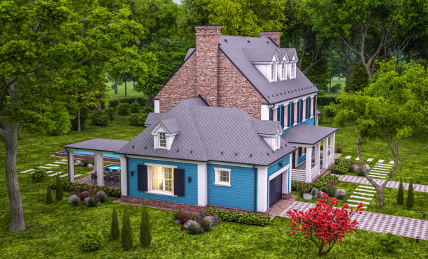 istock 3d rendering of modern classic house in colonial style in evening 1226220644