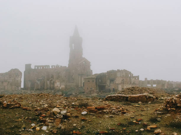 Old and abandoned town of Belchite, Spain stock photo