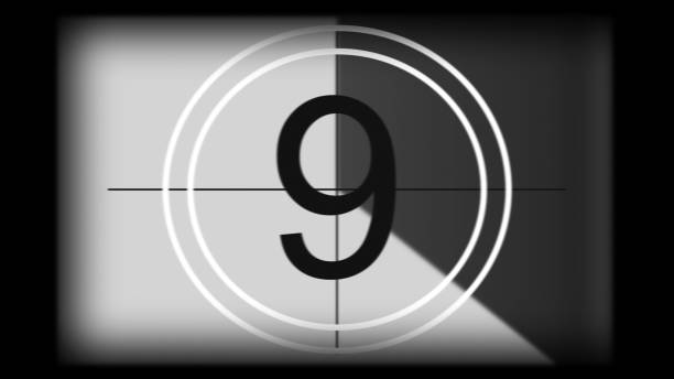 istock 3D rendering of a monochrome universal countdown film leader. Countdown clock from 10 to 0 1226237252