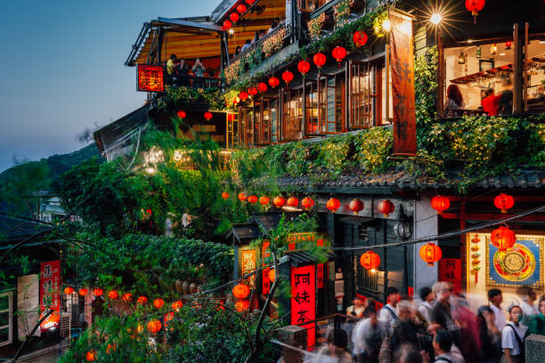 The famous old teahouse in Jiufen, Taiwan stock photo