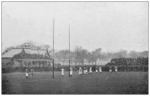 Antique black and white photograph of sport, athletes and leisure activities in the 19th century: Rugby match