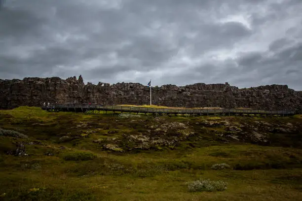 Photo of Flag on Pingvellir site in Iceland