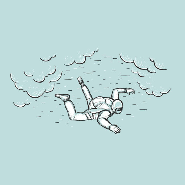 Extreme sport sketch vector illustration on blue background. Free fall. Skydiver. Design for flyer, card, web banner, print, cover, poster