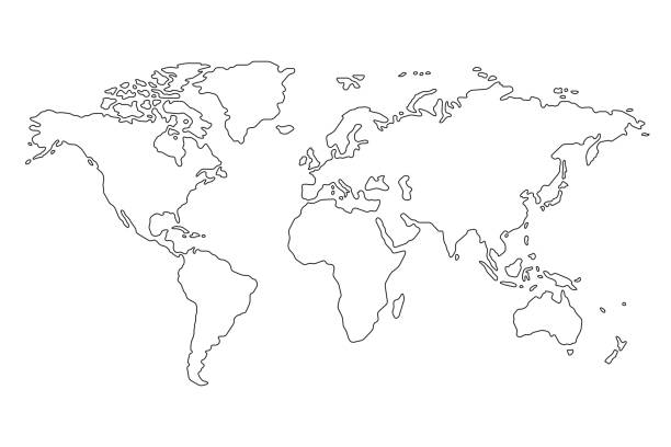Black Outlined World Map Stock Illustration Stock Illustration - Download  Image Now - World Map, Black And White, Planet - Space - iStock