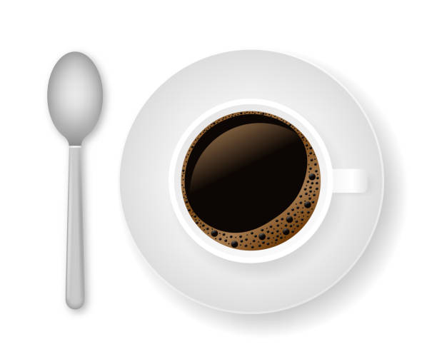 heißer kaffee in einer weißen tasse und untertasse. vektor-stock-illustration. - 7651 stock-grafiken, -clipart, -cartoons und -symbole