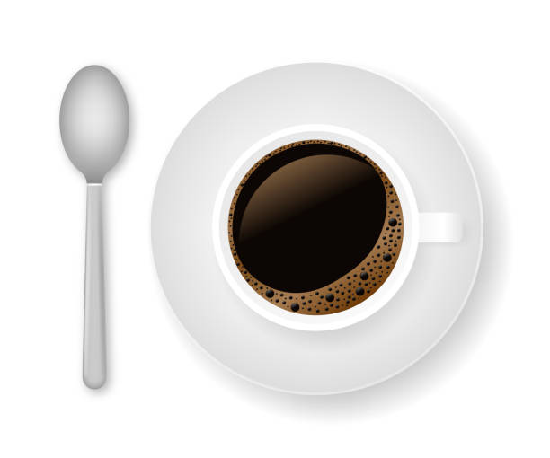 ilustrações de stock, clip art, desenhos animados e ícones de hot coffee in a white cup and saucer. vector stock illustration. - coffee top view