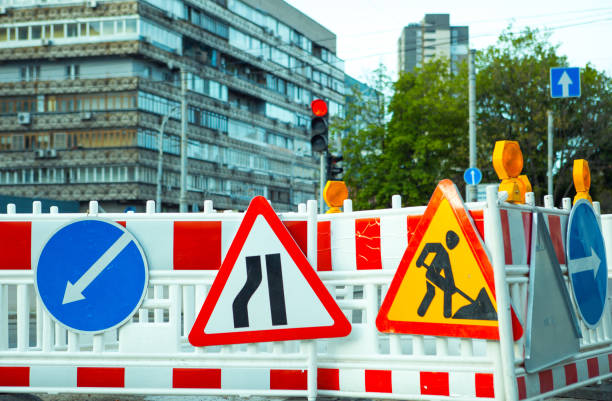istock Traffic signs on a white-red background 1226245598
