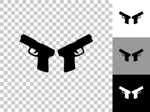 Vector illustration of Two Pistols Icon on Checkerboard Transparent Background