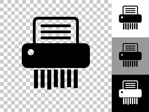 Shredding Paper Icon on Checkerboard Transparent Background. This 100% royalty free vector illustration is featuring the icon on a checkerboard pattern transparent background. There are 3 additional color variations on the right..