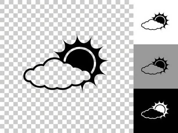 Vector illustration of Sun Behind a Cloud Icon on Checkerboard Transparent Background