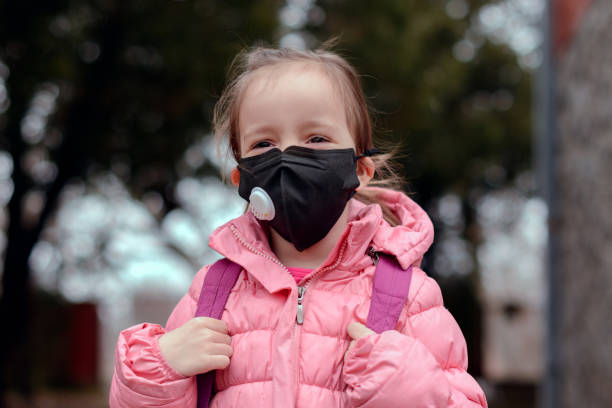 istock Smiling little girl wearing protective mask 1226247137