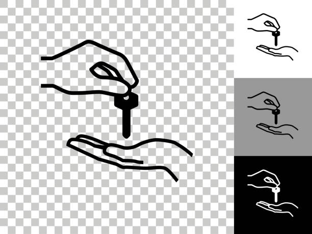 ilustrações de stock, clip art, desenhos animados e ícones de hand giving keys icon on checkerboard transparent background - valet parking