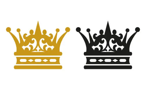 Vector illustration of Crown Icons On White Background / Black And Gold / Vector