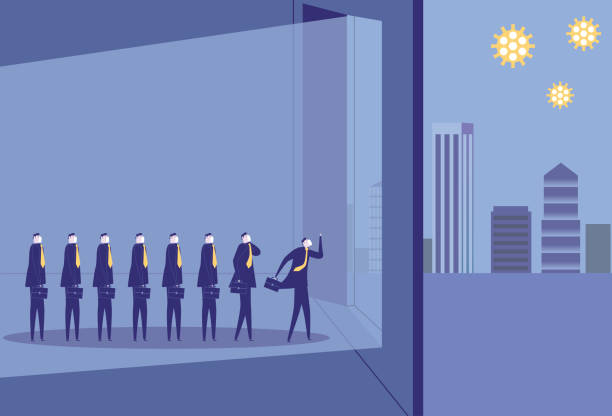 The economy restarts, the virus starts to decrease, and people go to work Confusion,Decisions,Open,The Way Forward,Uncertainty,COVID-19, road recovery stock illustrations