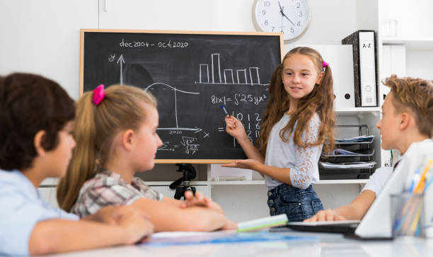 istock Girl discussing about mathematical formulas 1226248717