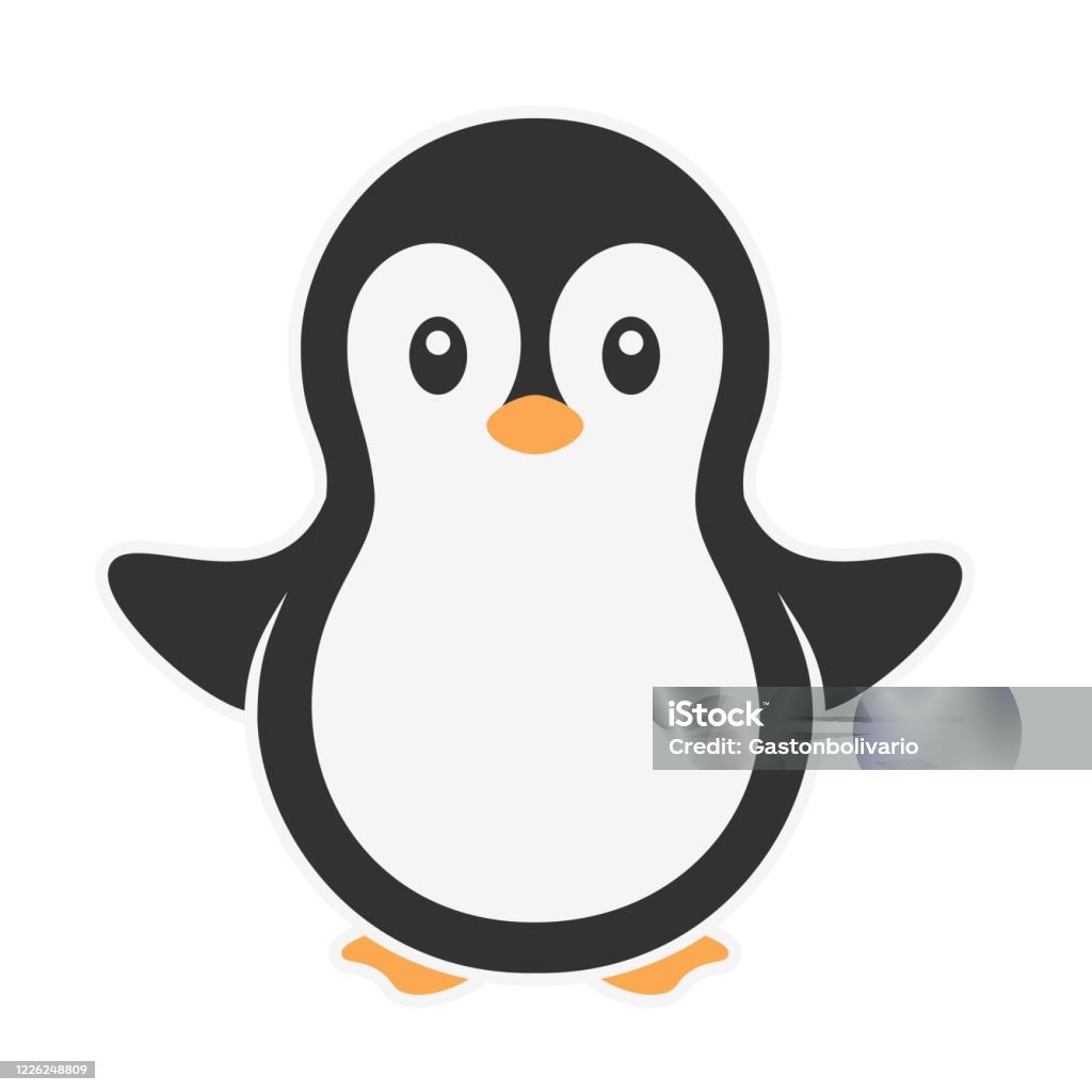 Cute Penguin With Outline Vector Illustration Stock Illustration - Download  Image Now - Penguin, Ice, Waddling - iStock